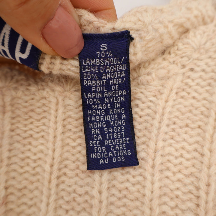Vintage Gap Lambswool Angora Blend Sweater Cream Cable Knit Scalloped Neck S