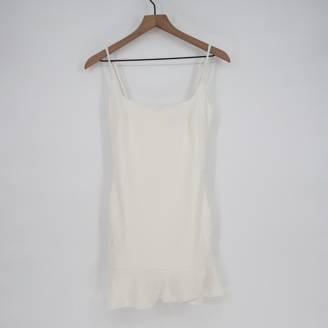 Lulus Compelling Composure Bodycon Mini Dress Womens Small White Ruffled Hem
