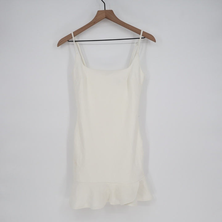 Lulus Compelling Composure Bodycon Mini Dress Womens Small White Ruffled Hem