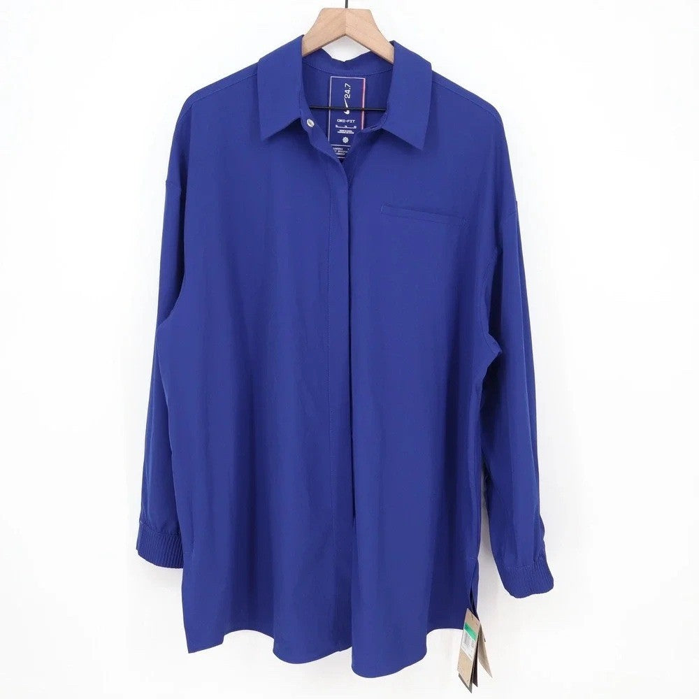 Nike 24.7 Dri-FIT Womens XL Royal Blue Button Up Shirt Oversized