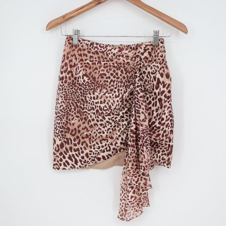 Naked Wardrobe The Statement Leopard Print Ruched Mini Skirt Brown M