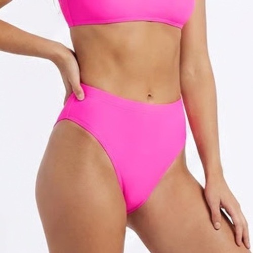Neon Pink High Cut Bikini Bottoms High Waisted Swim Briefs Large Solid Pink
