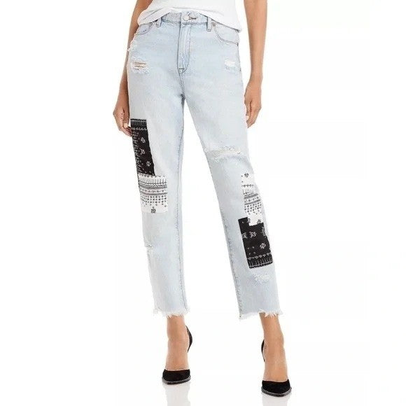 BLANKNYC Madison Crop High Rise Distressed Bandana Patch Jeans Size 25