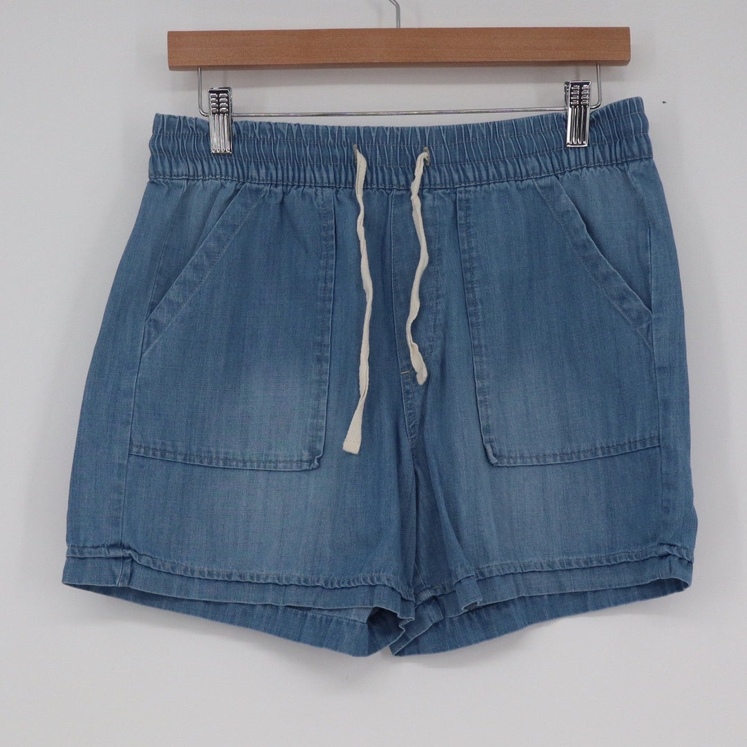 Nine West Jeans Womens Small Blue Denim Pull On Drawstring Shorts Elastic Waist