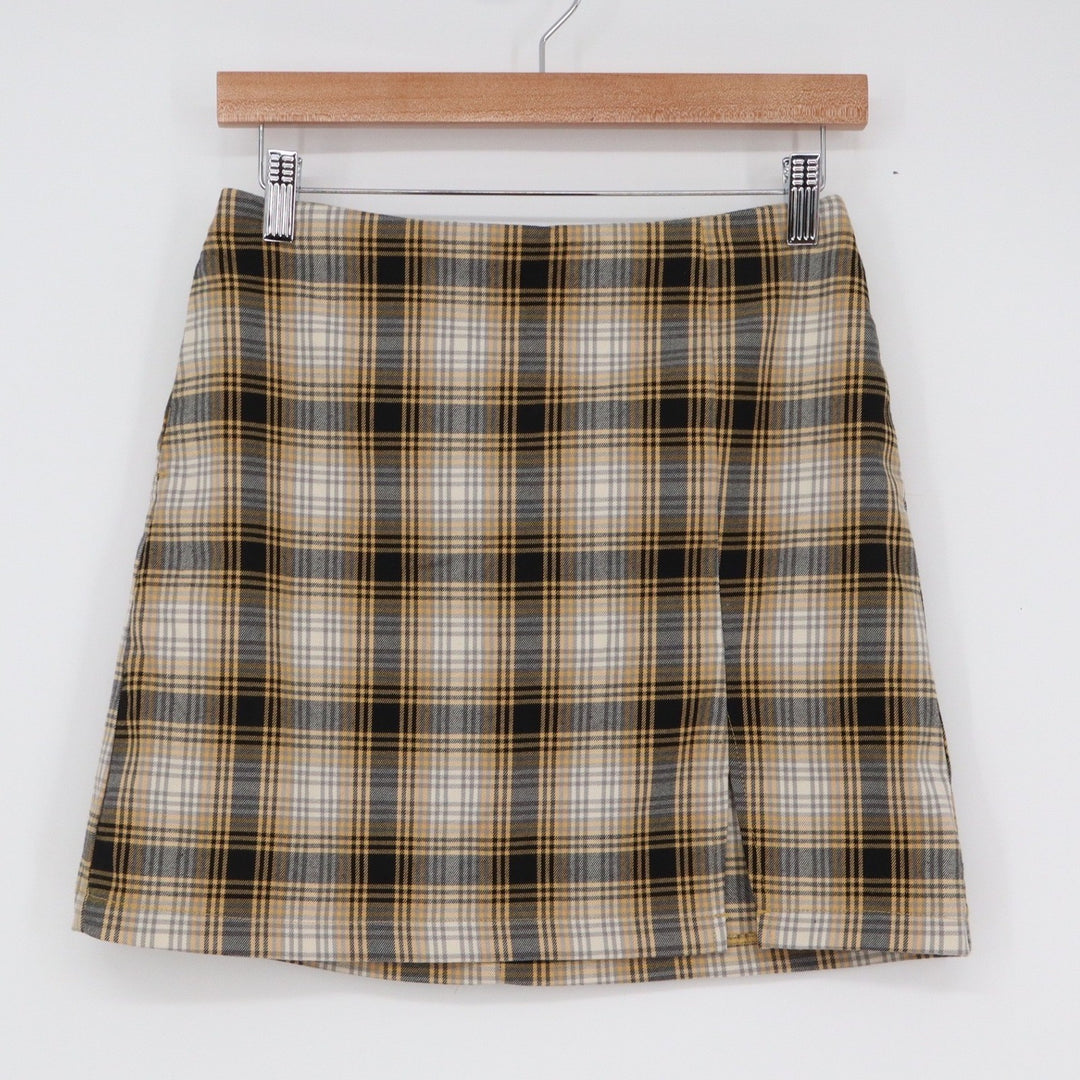 Urban Outfitters Yellow Plaid Mini Skirt Front Slit Small 90s Style