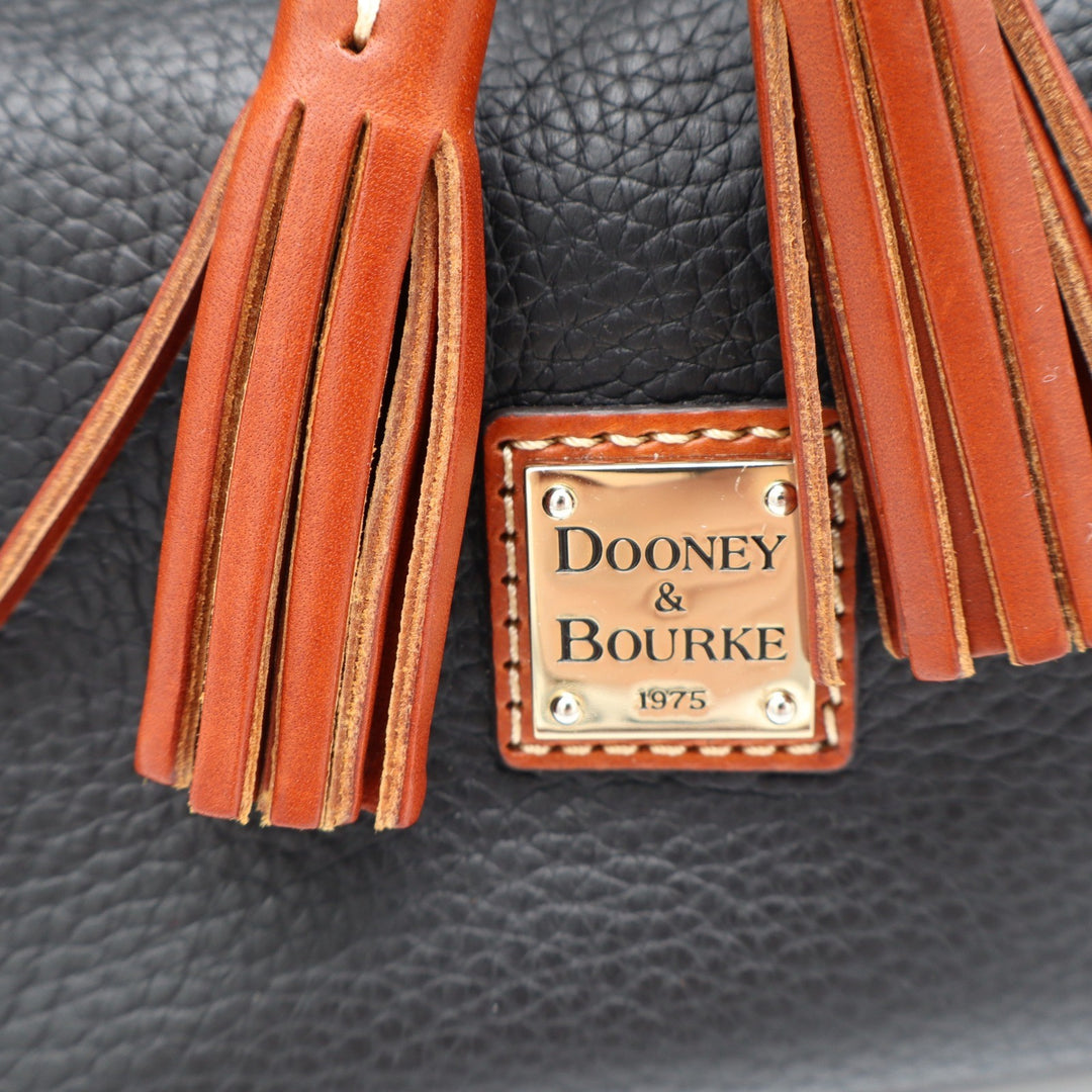 Dooney & Bourke Black Pebbled Leather Drawstring Bucket Bag Crossbody Tassels