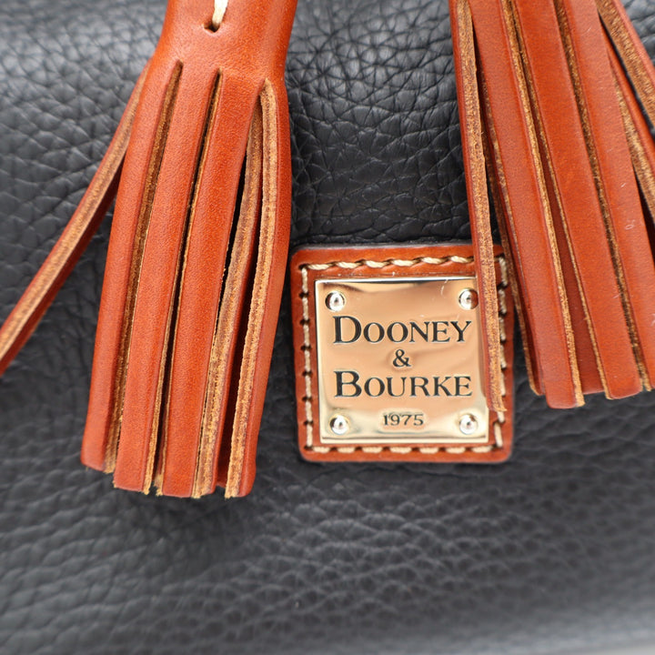 Dooney & Bourke Black Pebbled Leather Drawstring Bucket Bag Crossbody Tassels