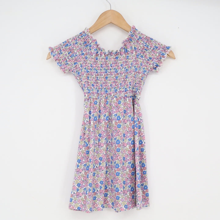 Paisley Lane Girls Floral Smocked Bodice Dress Size 6 Pink Blue Yellow