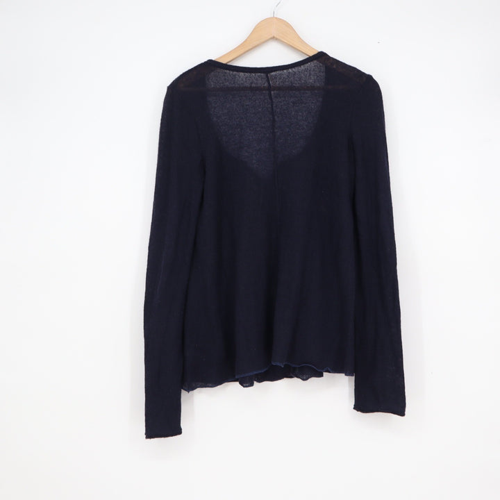 Free People Navy Blue Merino Wool Angora Embellished Babydoll Knit Top Medium