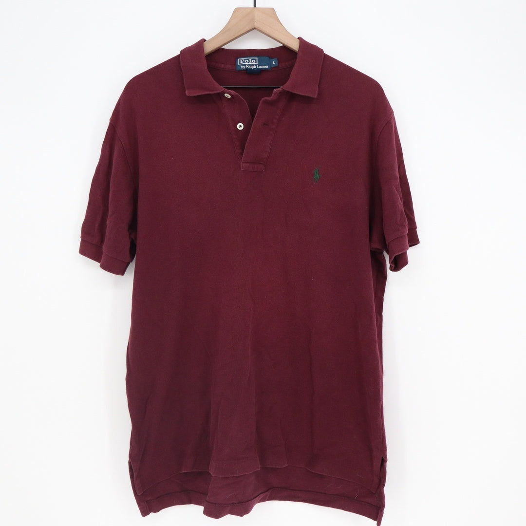 Polo Ralph Lauren Mens Large Burgundy Short Sleeve Pique Cotton Polo Shirt Logo