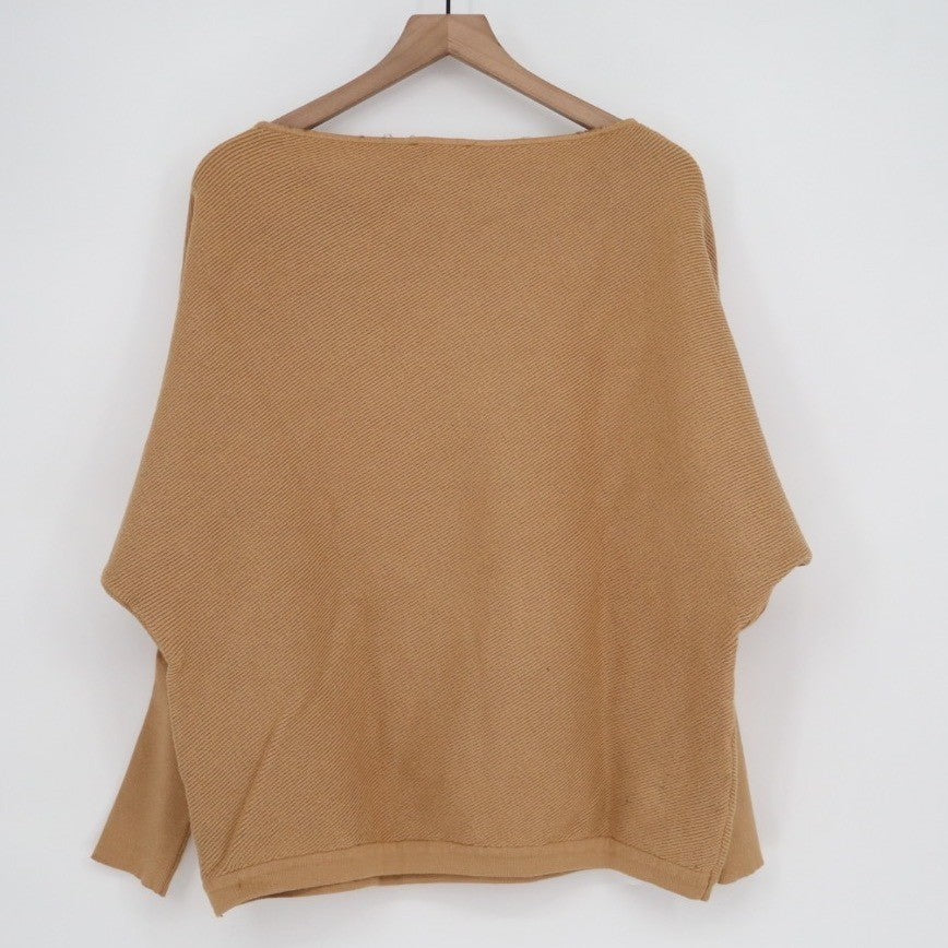 Fashion Sweater Womens Large Camel Brown Knit Boat Neck Ribbed Dolman Sleeve