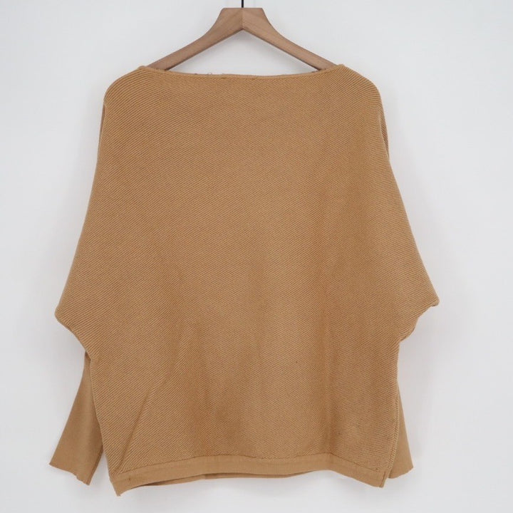 Fashion Sweater Womens Large Camel Brown Knit Boat Neck Ribbed Dolman Sleeve