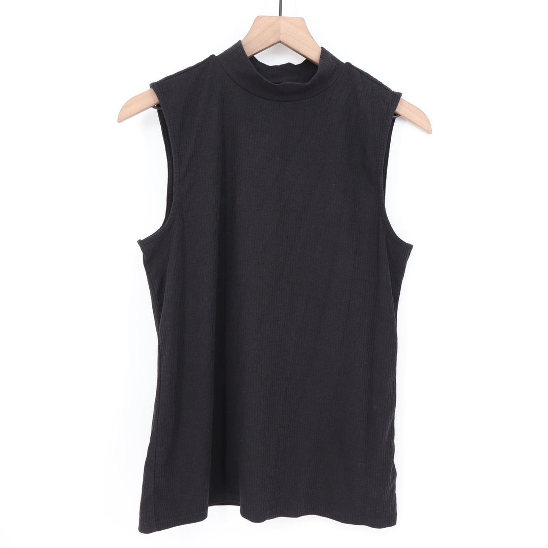 Amazon Essentials Tank Top Womens L Black Cotton Stretch Ribbed Knit Mock Neck