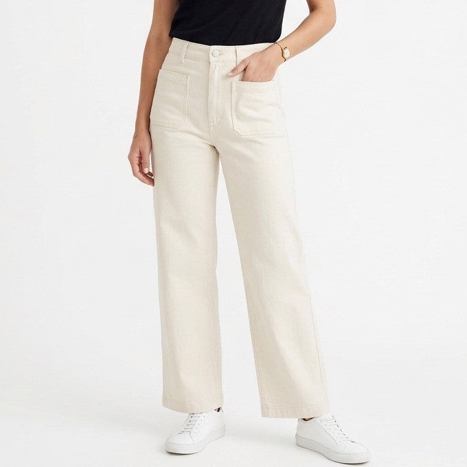 Madewell Emmett Wide Leg Jeans Womens 26T White Denim Cotton Stretch Outdoor