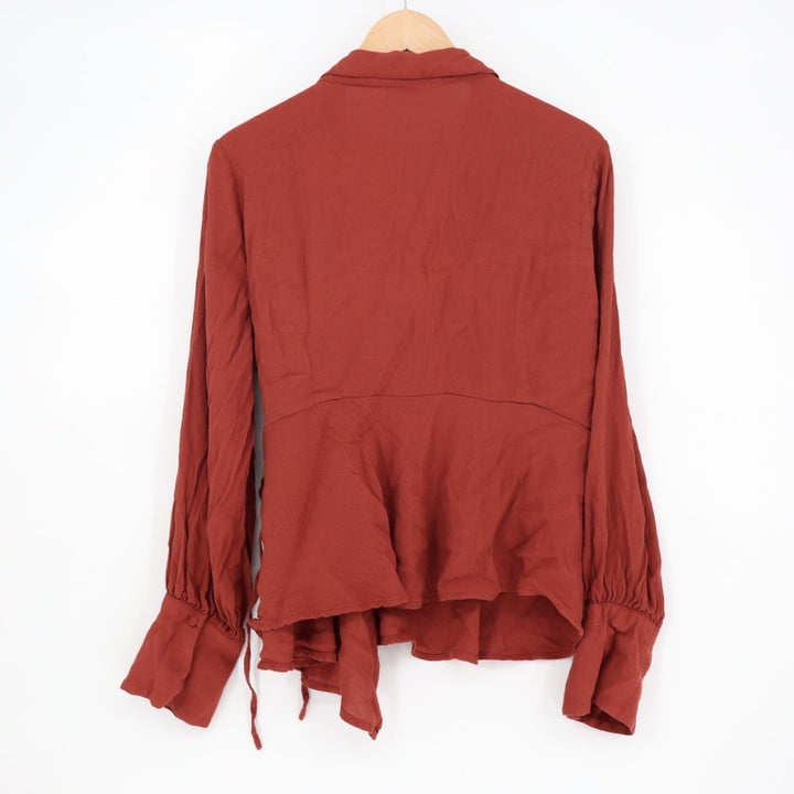 J. Crew Rust Red Linen Blend Wrap Long Sleeve Shirt Top Size 16