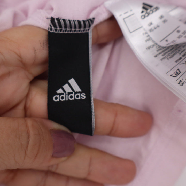 Adidas Womens Pink Open Back Cutout Cropped T-Shirt 3-Stripe Short Sleeve XS