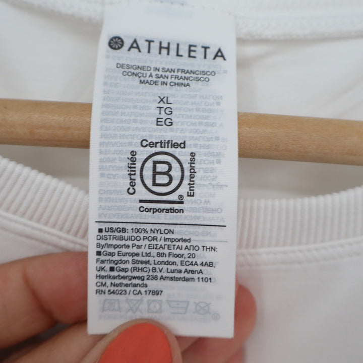 Athleta White Nylon Muscle Tank Top Womens XL Relaxed Fit Crew Neck