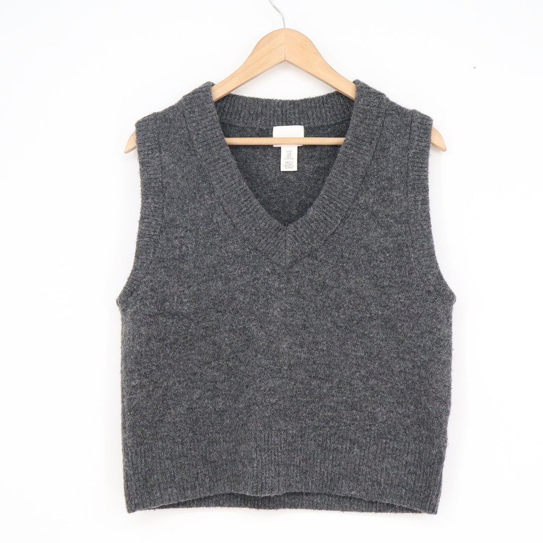 HM Charcoal Gray Wool Blend V-Neck Knit Sweater Vest Womens Size Medium