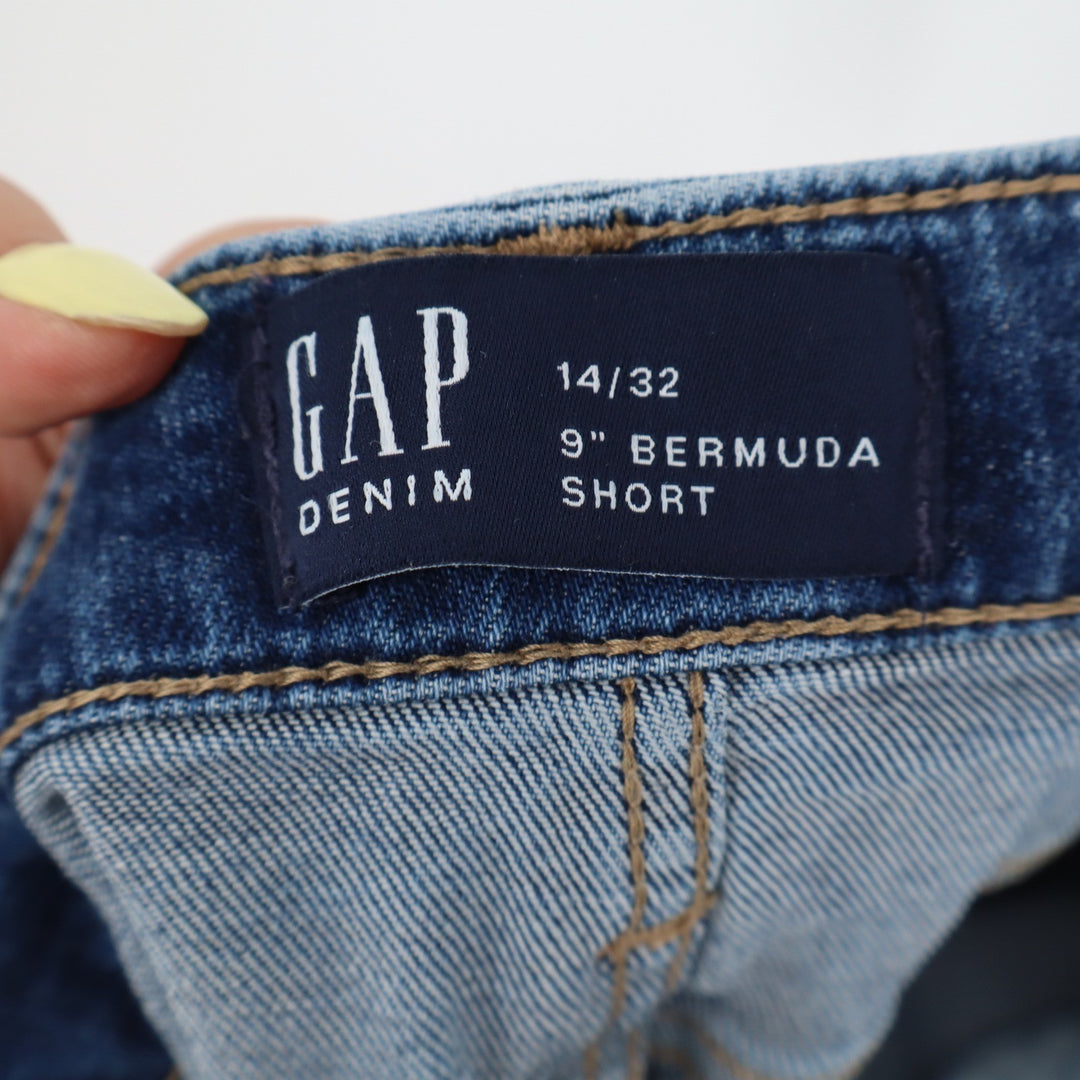 Gap Denim 9 Inch Bermuda Shorts Womens 14/32 Medium Wash Raw Hem Stretch