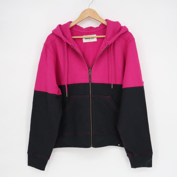 American Giant Hoodie Womens Large Pink Black Logo Fleece Lined Full Zip