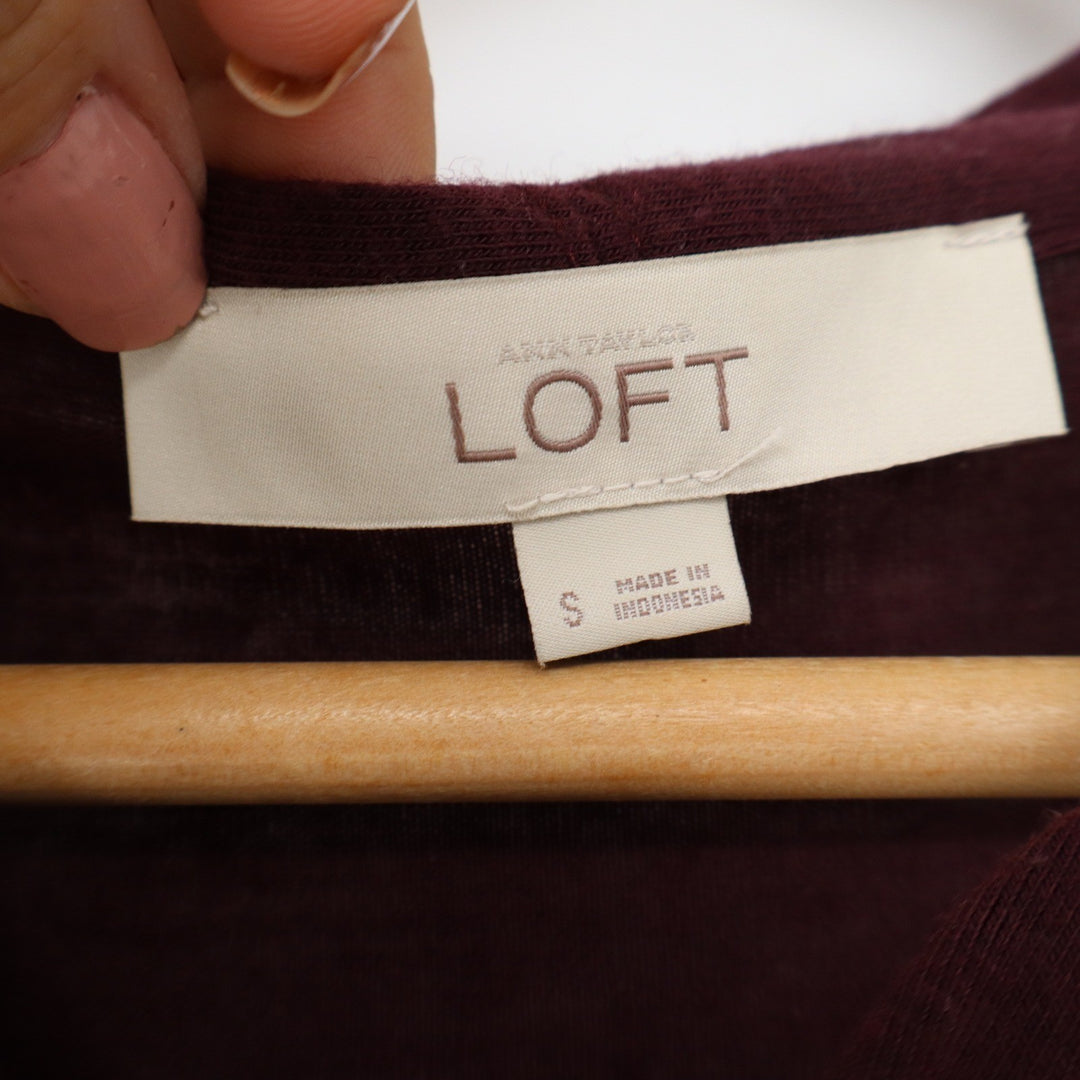 LOFT Womens Burgundy Tie Neck Sleeveless Knit Top V-Neck Solid Maroon Small