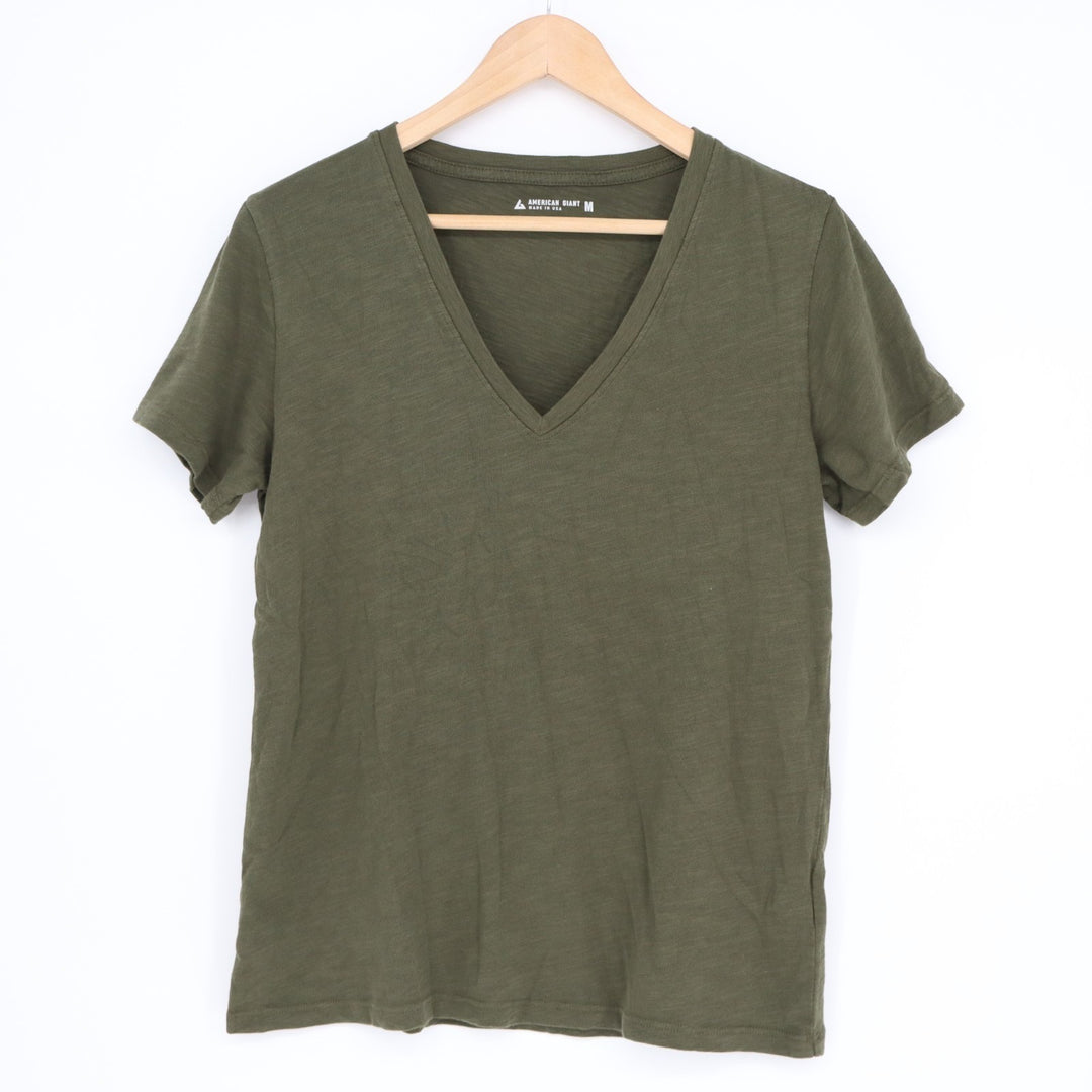 American Giant Classic T-Shirt Womens M Olive Green Cotton Short Sleeve V-Neck
