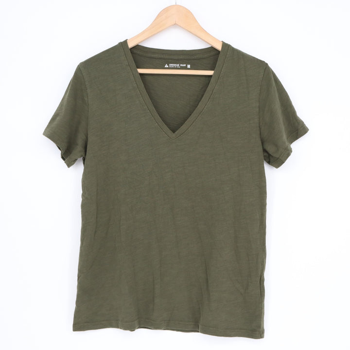 American Giant Classic T-Shirt Womens M Olive Green Cotton Short Sleeve V-Neck