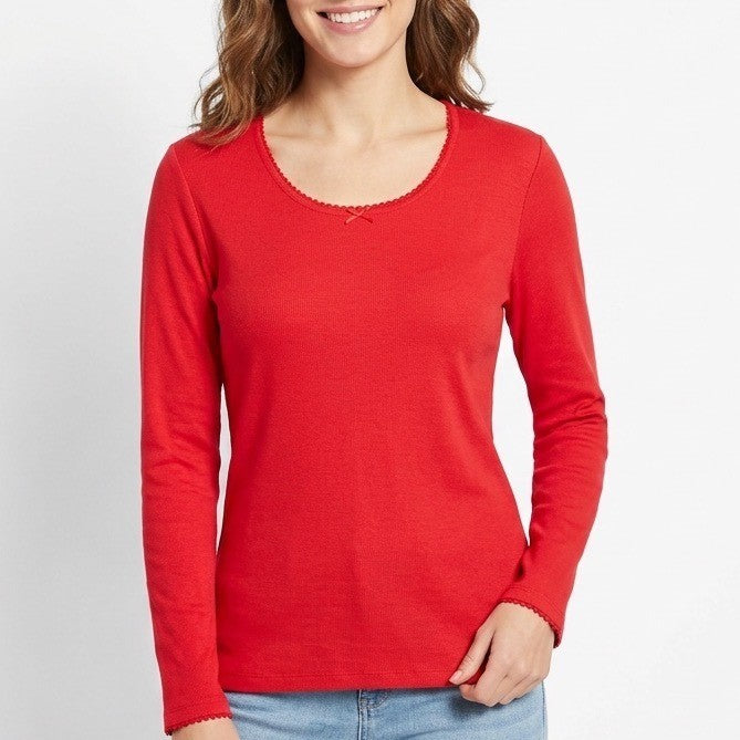 Charter Club Intimates Pajama Shirt Womens L Red Cotton Scoop Neck Long Sleeve