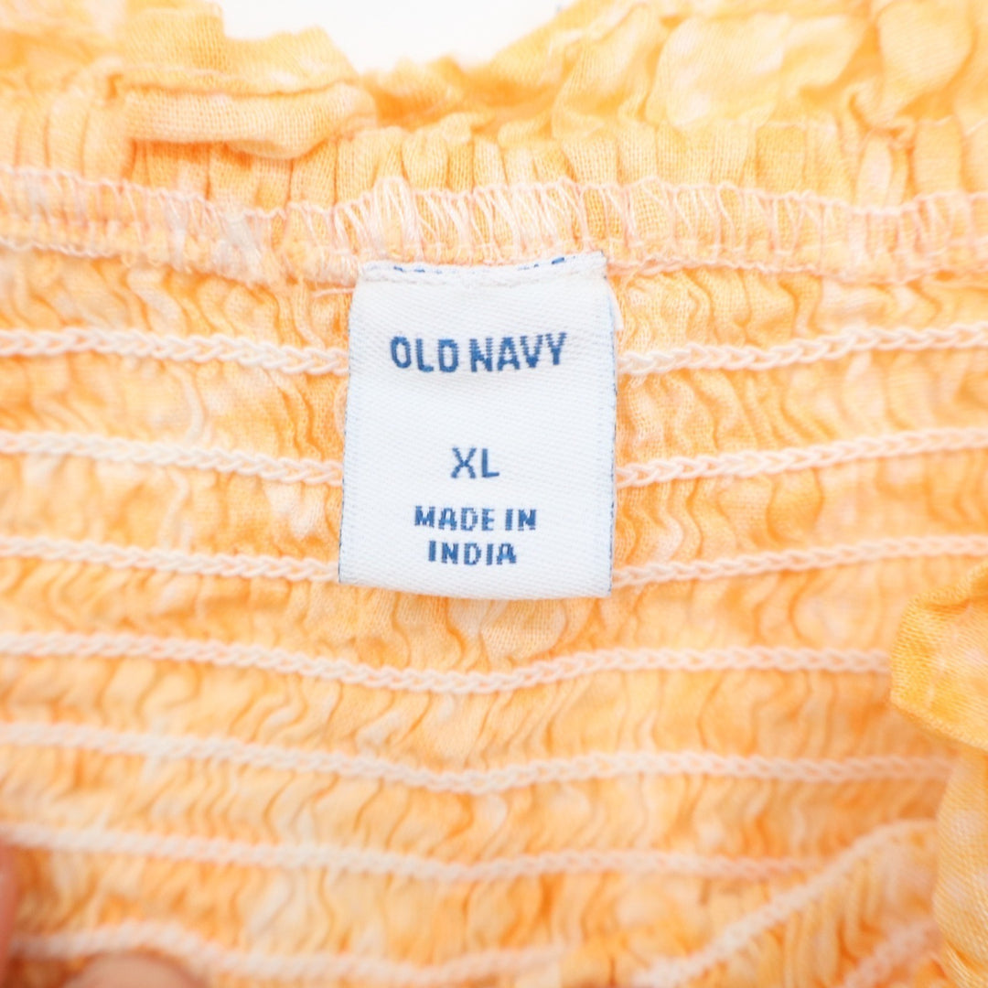 Old Navy Boho Babydoll Tank Womens XL Yellow Tie-Dye Cotton Sleeveless Smocked