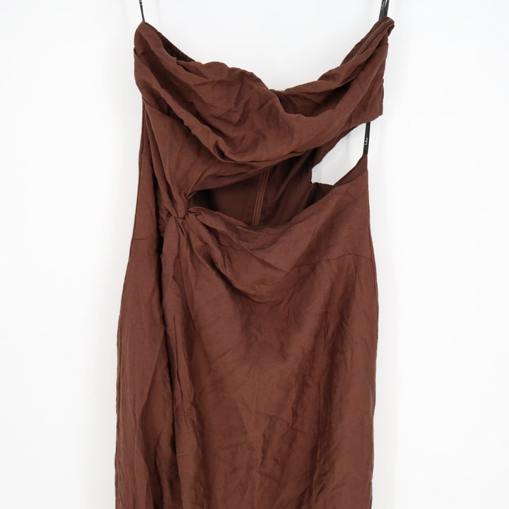 Lulus Sheath Dress Women's Large Brown Cutout Zip Back Slit Spaghetti Strap