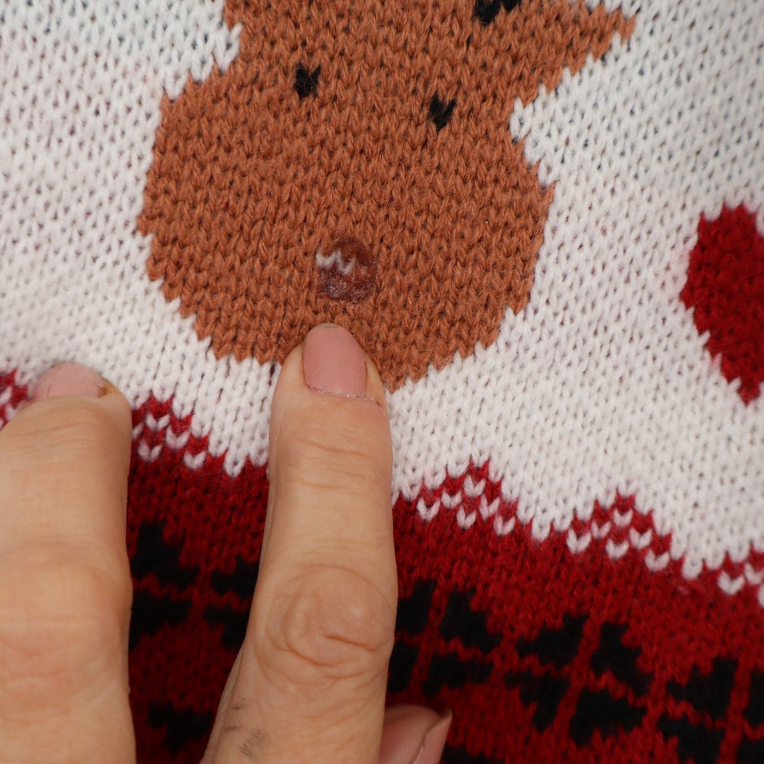 Red Fair Isle Reindeer Christmas Sweater Womens Size S Pom Pom Holiday Knit