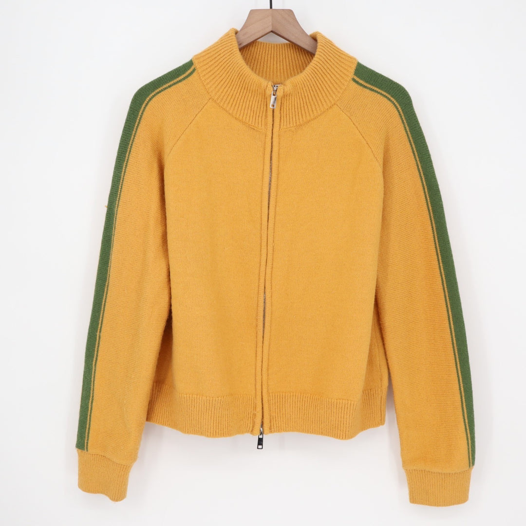 Track Jacket Womens Large Yellow Knit Ribbed Full Zip Mock Neck Raglan Sleeve