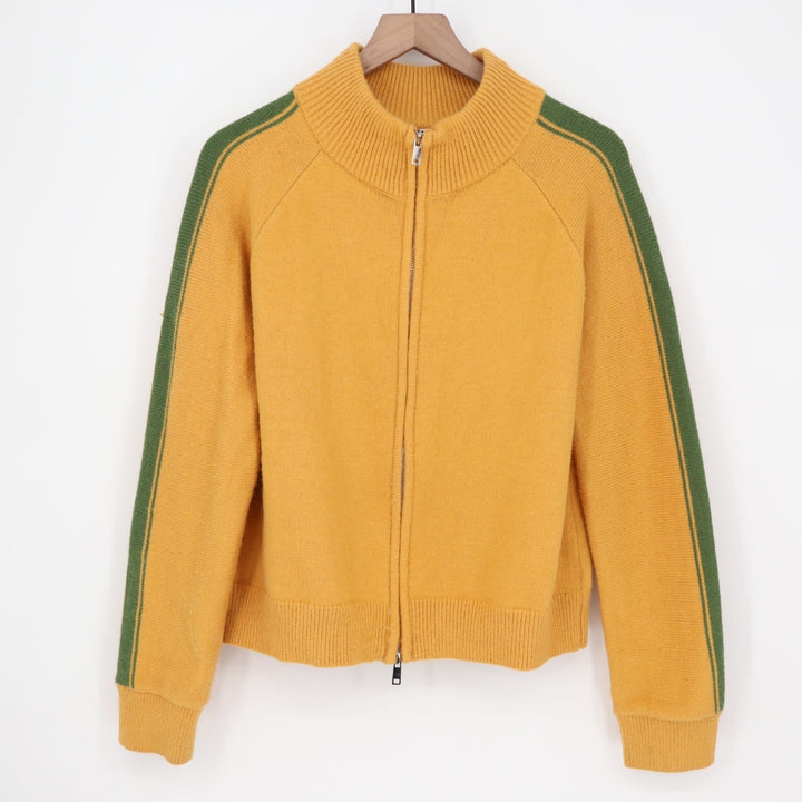 Track Jacket Womens Large Yellow Knit Ribbed Full Zip Mock Neck Raglan Sleeve