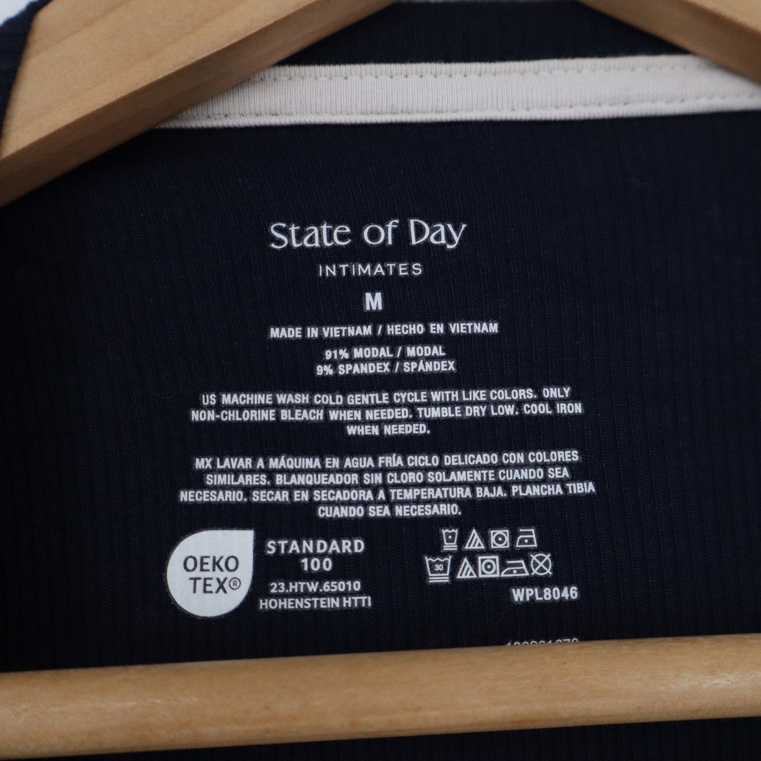 State of Day Intimates Navy Blue Ribbed Modal Spandex Sleep Shirt Pocket Medium