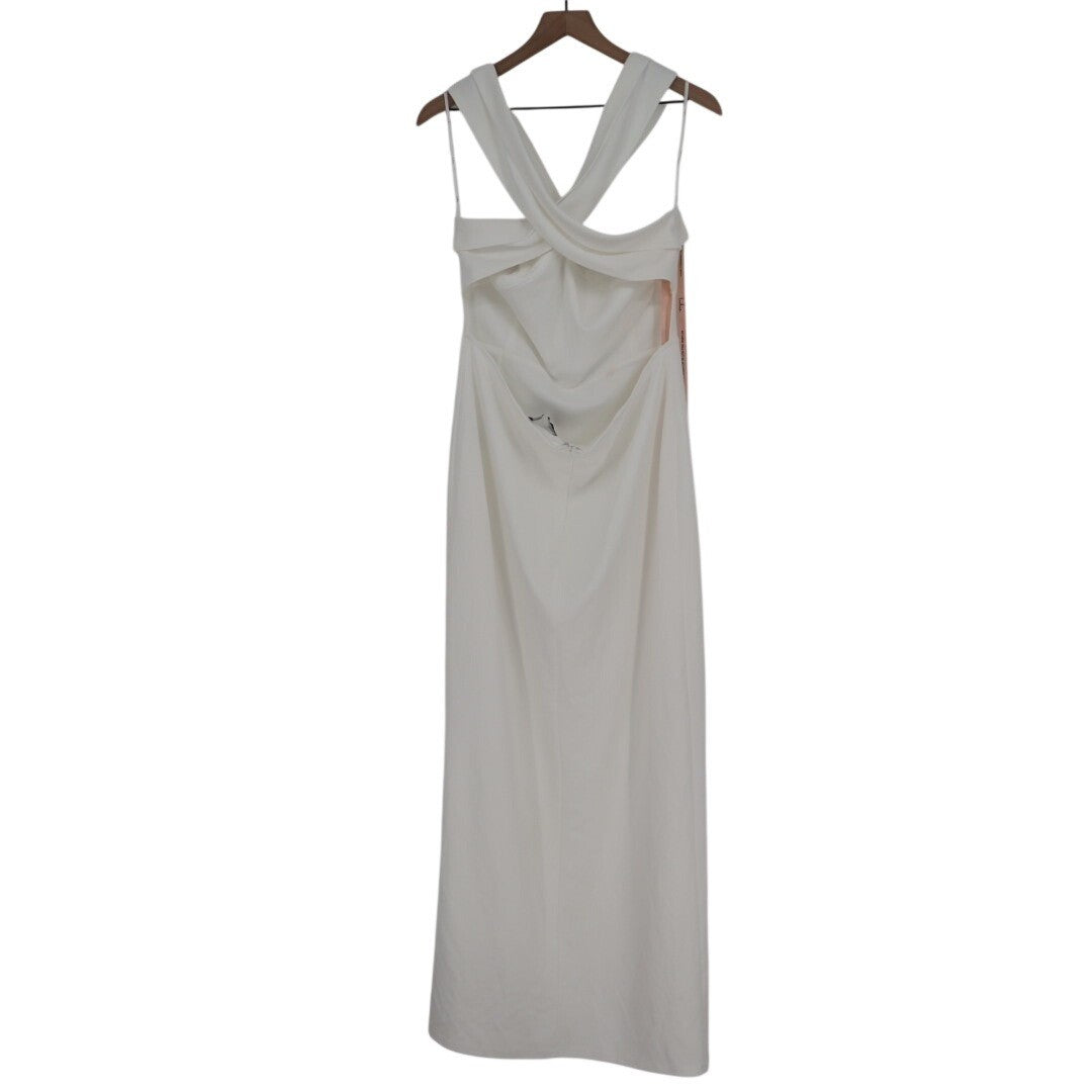 Lulus Head to Cocktail Hour Halter Neck Maxi Dress Womens 2XL White Front Slit