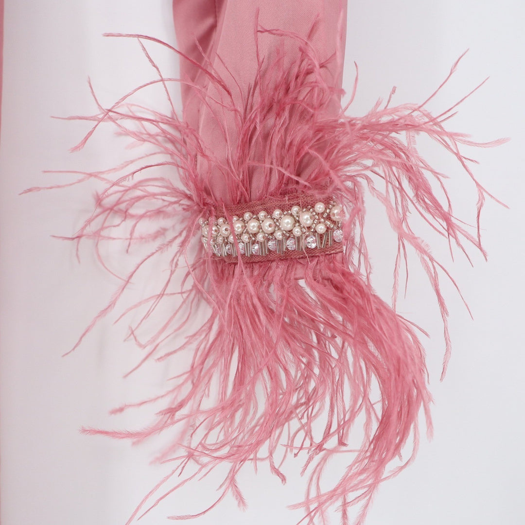 Naked Wardrobe The Statement Pink Feather Cuff Beaded Maxi Duster Robe Medium