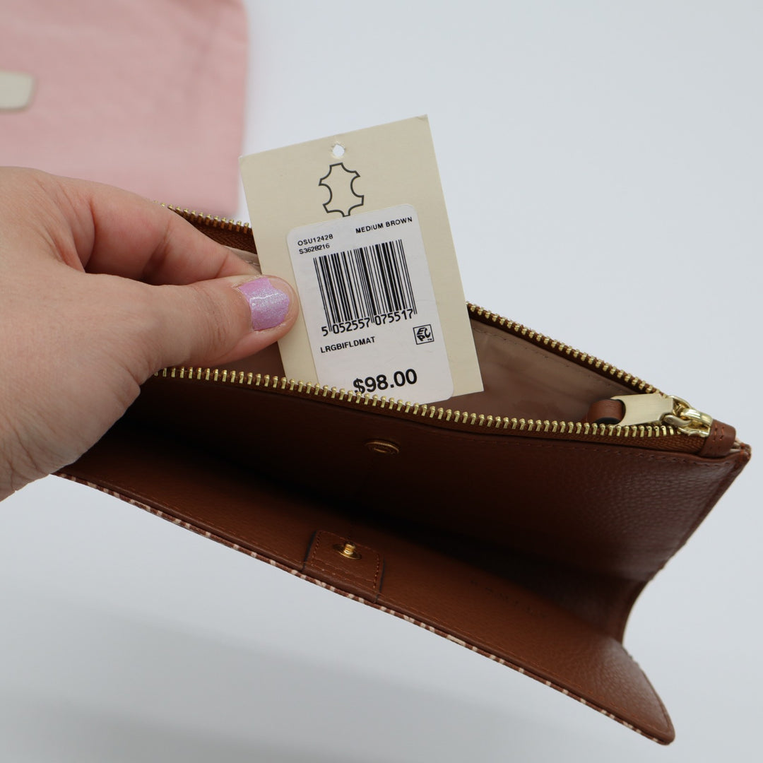 Radley London Women Brown Leather Detailing Logo Print Snap Bifold Wallet Clutch