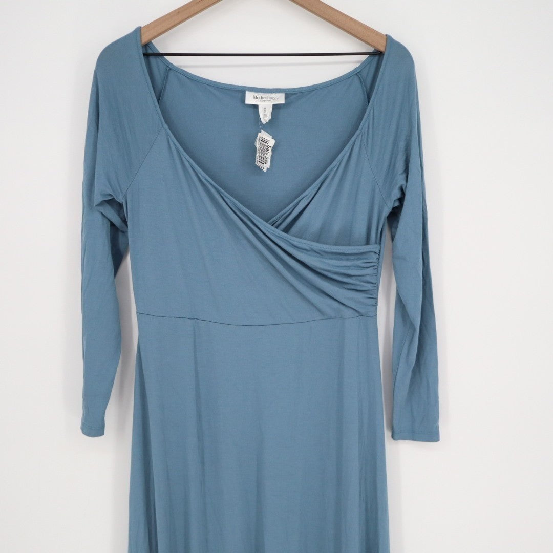 Motherhood Maternity Maxi Dress Womens Medium Teal Stretch Wrap V-Neck Pullover