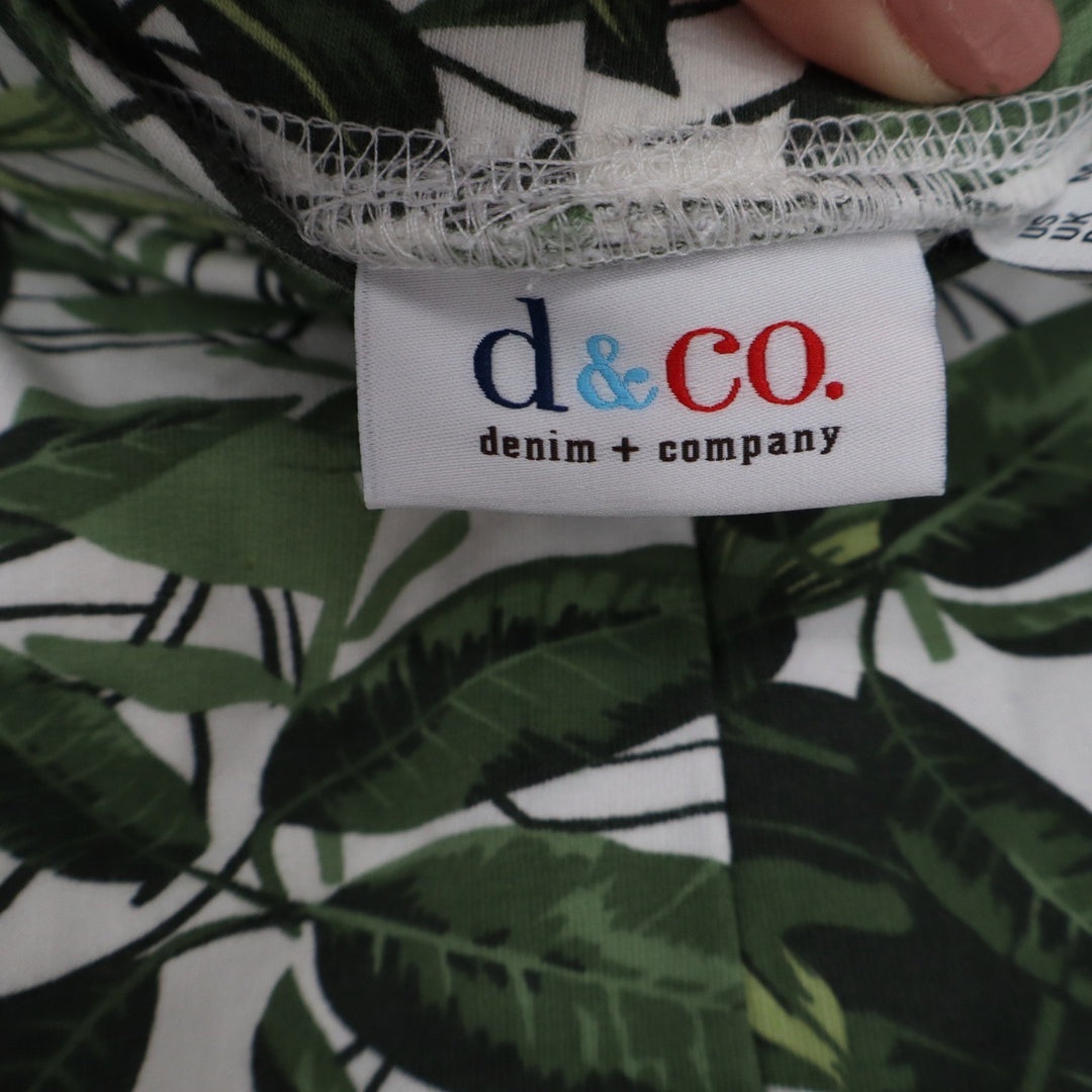 Denim & Co Green White Tropical Leaf Print Cropped Pants Womens Size M