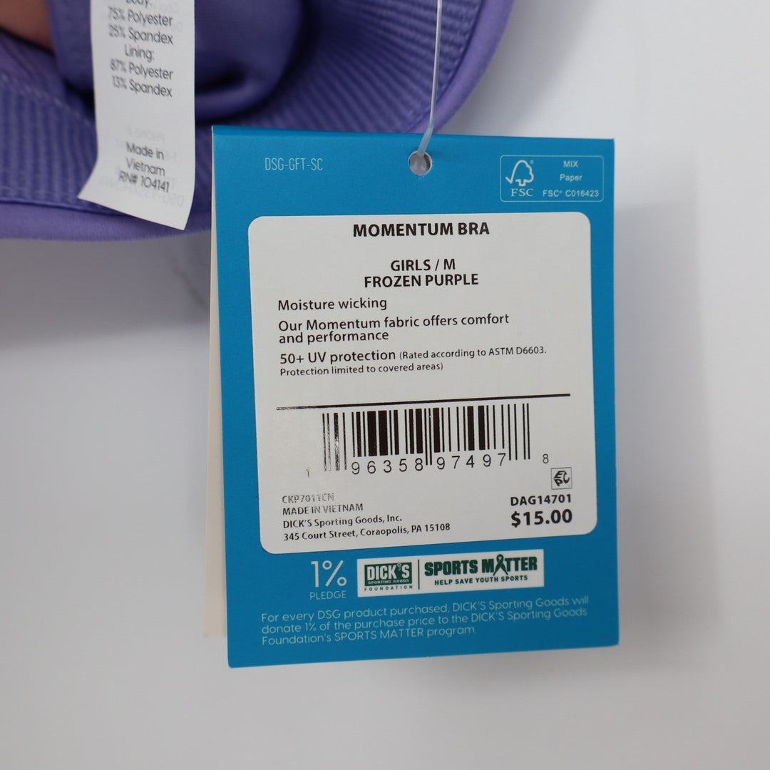 DSG Girls Momentum Sports Bra Frozen Purple Size M 10-12 NWT