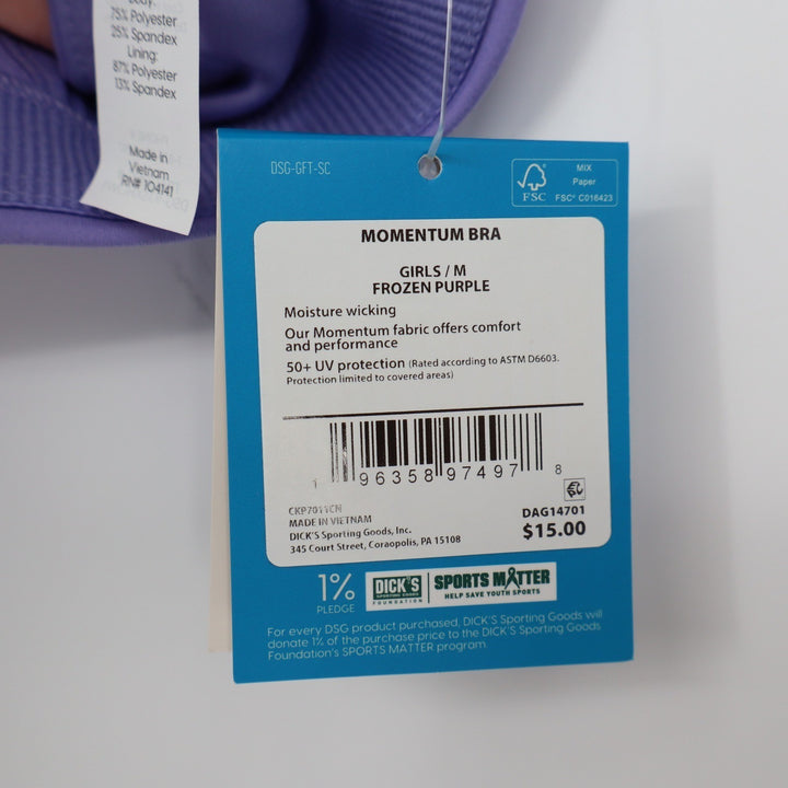 DSG Girls Momentum Sports Bra Frozen Purple Size M 10-12 NWT