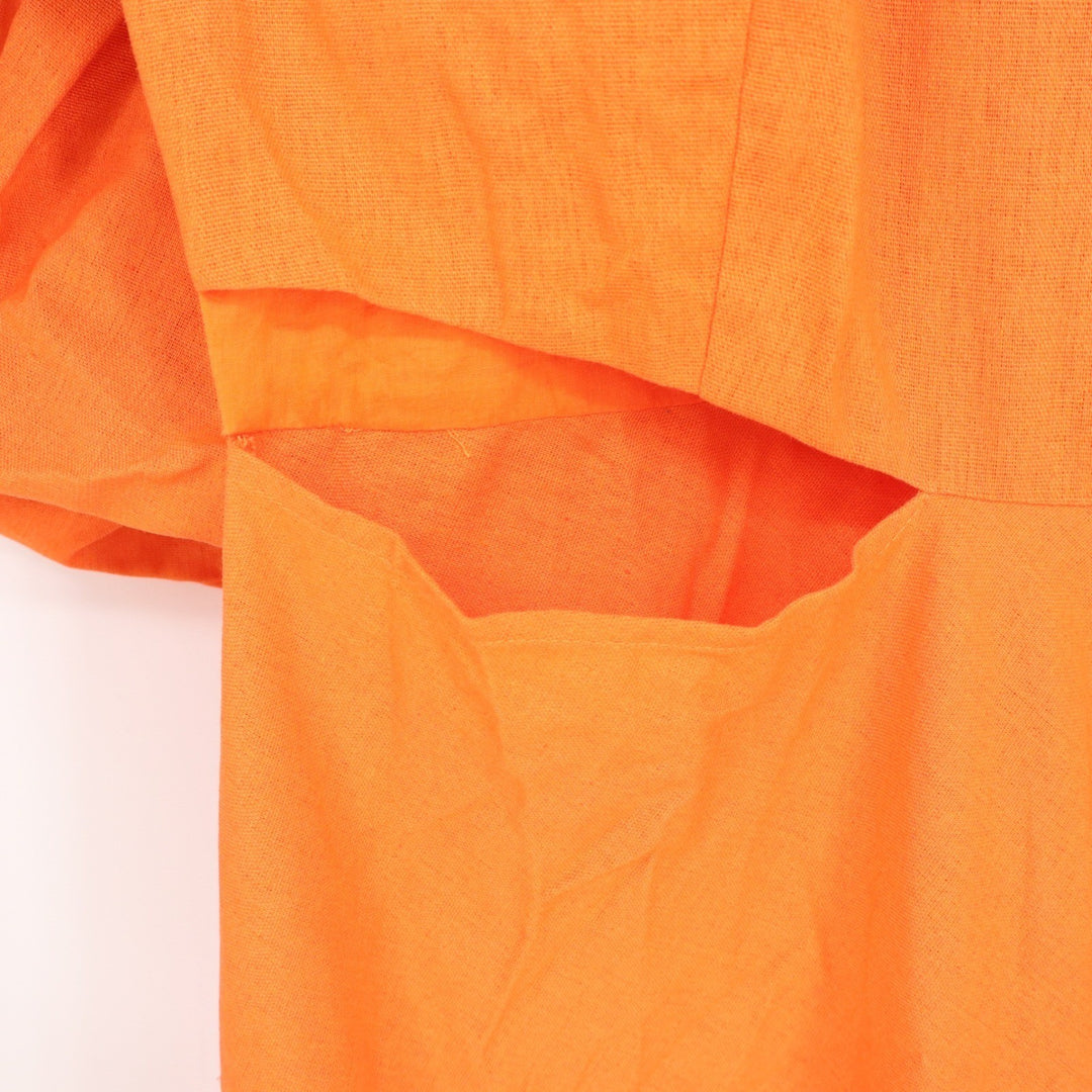 Showpo Rhyne Midi Dress Papaya Orange Asymmetric Puff Sleeve Cut Out US 16 NEW