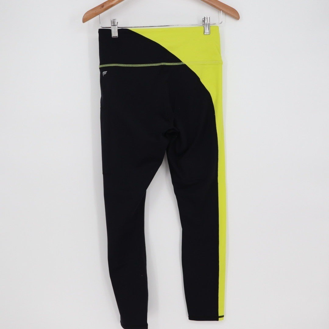 Motion365 By Fabletics Black Neon Yellow Colorblock Cropped Leggings