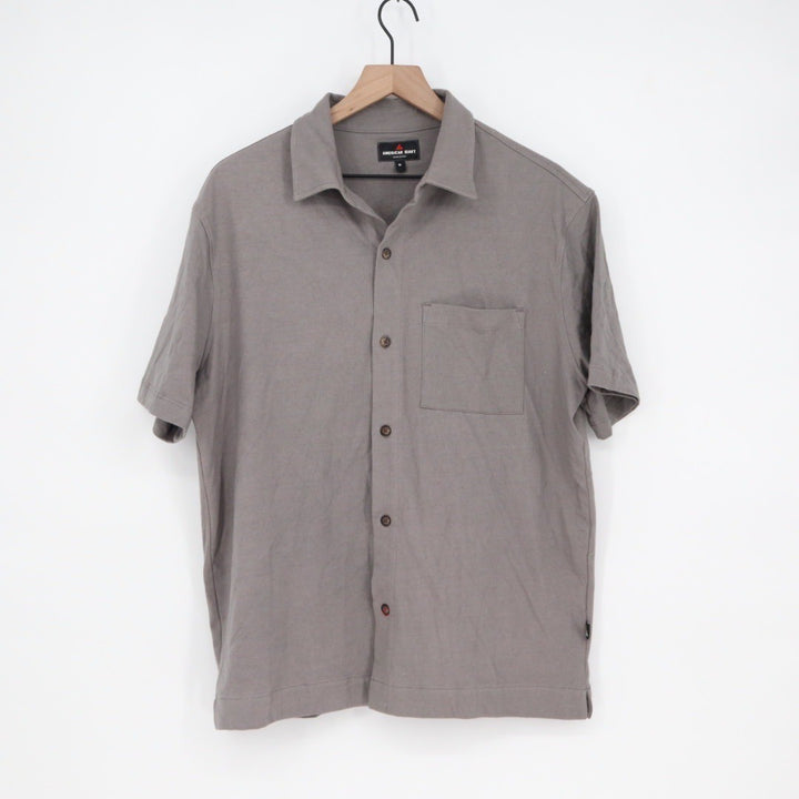 American Giant Mens Resort Shirt Short Sleeve Button Up Gray Size M Made in USA