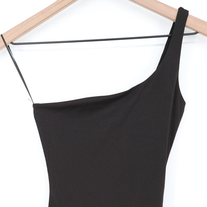 Naked Wardrobe Black One Shoulder Ribbed Mini Bodycon Dress XS