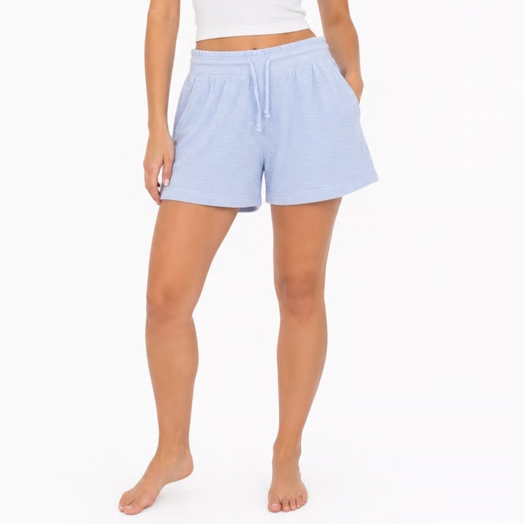 Aerie Womens Light Blue Textured Lounge Shorts Size S Small Drawstring Elastic