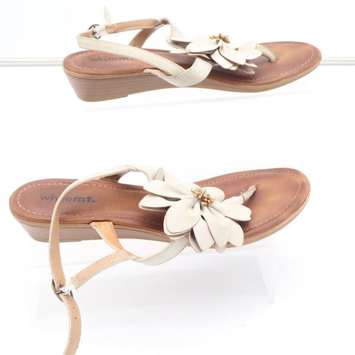 White Mountain Goofy Cream Floral Wedge Sandals Womens Size 8M Low Heel Boho
