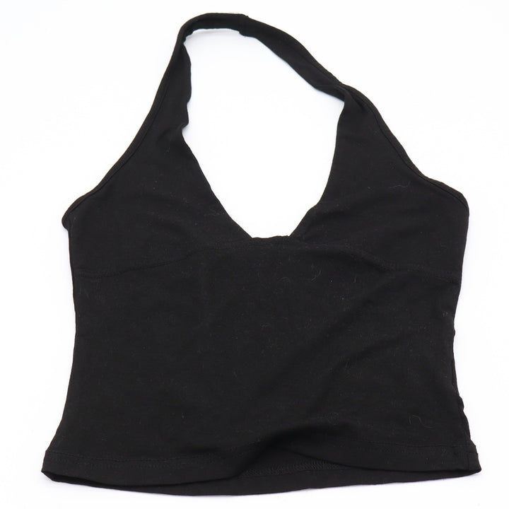 Unbranded Halter Top Womens XS Cropped Black V-Neck Stretch Excellent