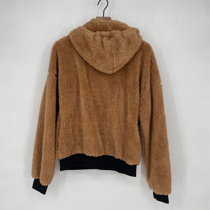 Blu Pepper Fuzzy Teddy Bear Fleece Zip Up Hoodie Jacket Brown Size M