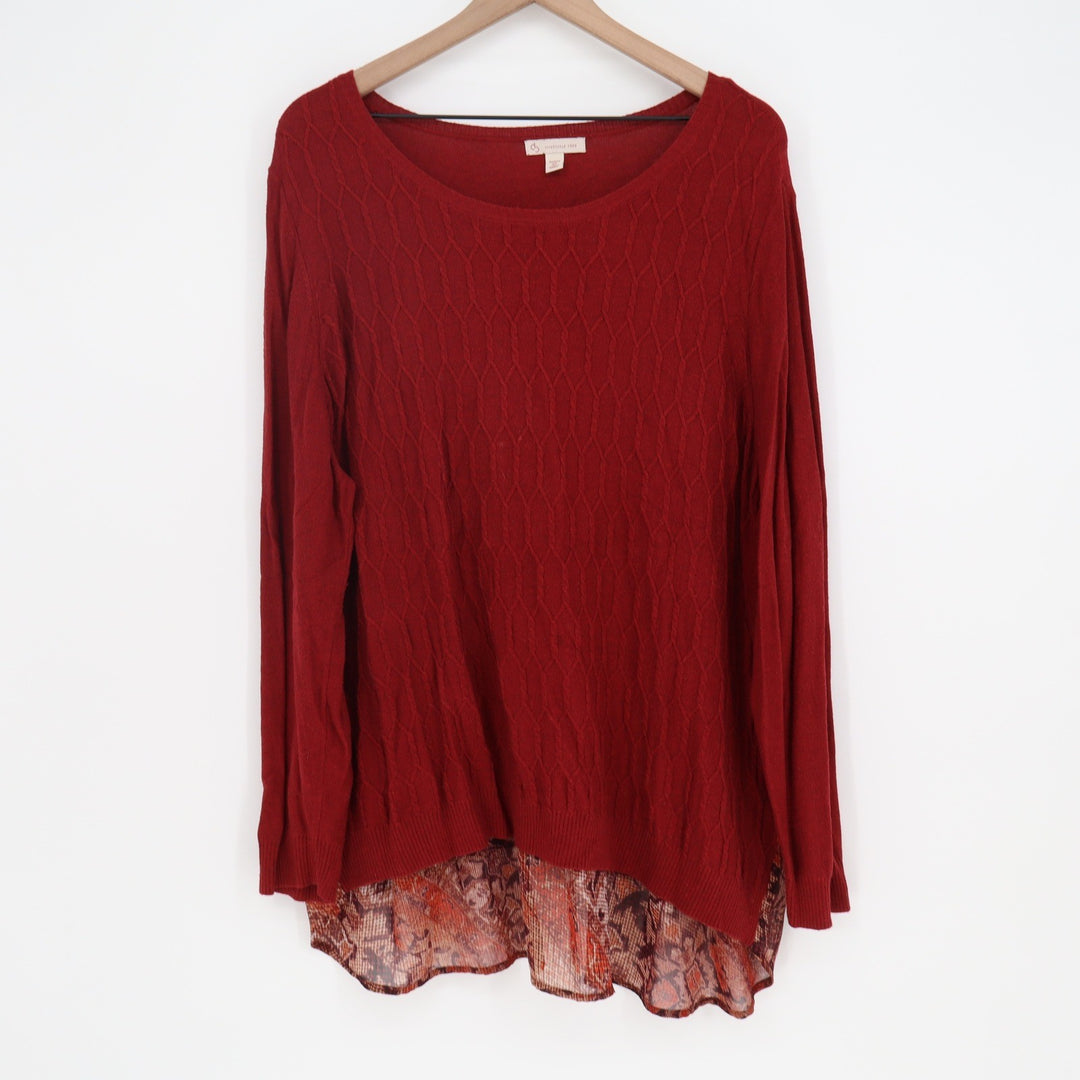 C.J. Banks Sweater Top Women 3X Mixed Media Burgundy Snakeskin Layered Excellent